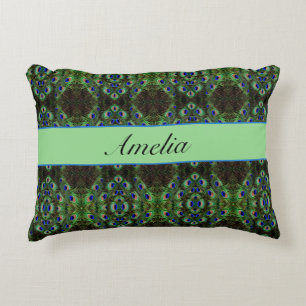 Royal Plumage - Luxe Peacock Feather Pattern Accent Pillow