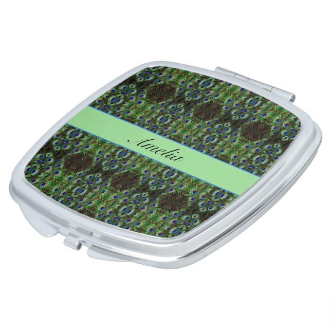 Royal Plumage - Luxe Peacock Feather Pattern  Compact Mirror (Turned)