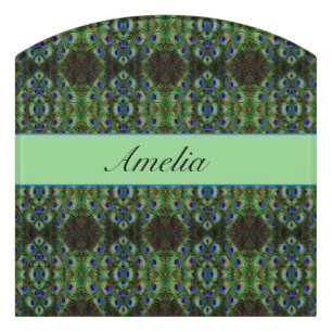 Royal Plumage - Luxe Peacock Feather Pattern Door Sign