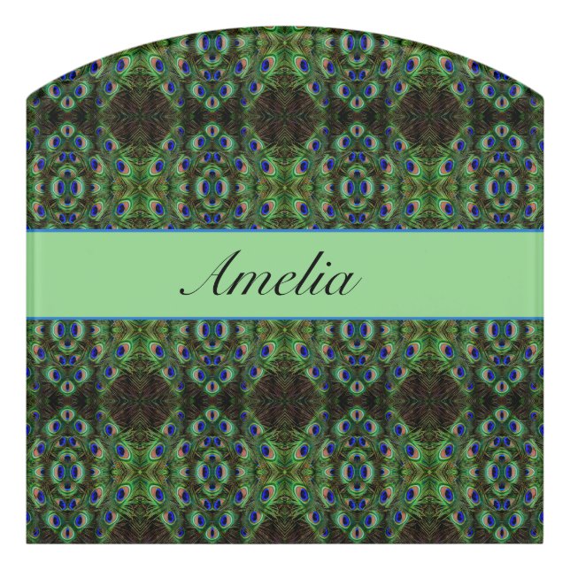 Royal Plumage - Luxe Peacock Feather Pattern  Door Sign (Contour Front)