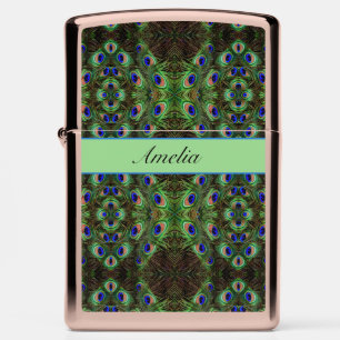 Royal Plumage - Luxe Peacock Feather Pattern Zippo Lighter