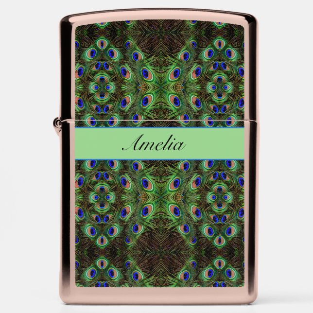 Royal Plumage - Luxe Peacock Feather Pattern  Zippo Lighter (Front)