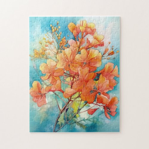 Royal Poinciana Bouquet Watercolor Jigsaw Puzzle