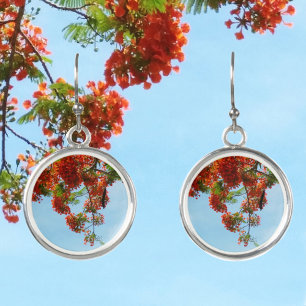 Royal Poinciana Flamboyant Tree Floral Drop Earrings