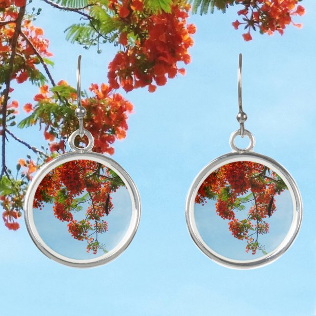 Royal Poinciana Flamboyant Tree Floral Drop Earrings (Creator Uploaded)