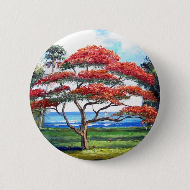 Royal Poinciana Tree Art Button (Front)