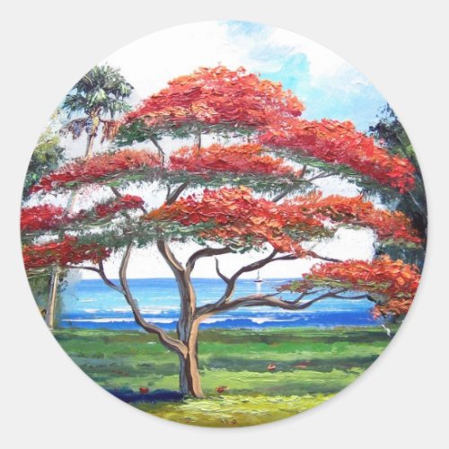 Royal Poinciana Tree Art Classic Round Sticker
