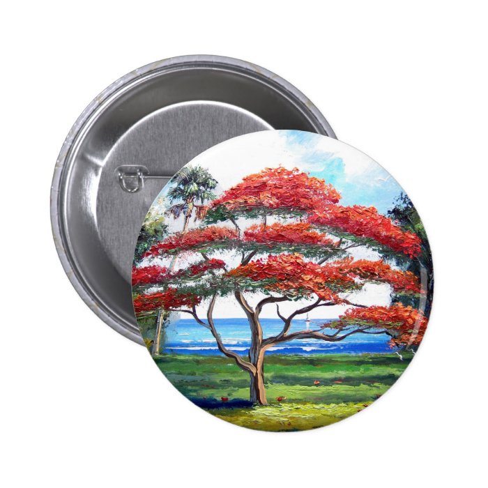 Royal Poinciana Tree Art Pinback Buttons