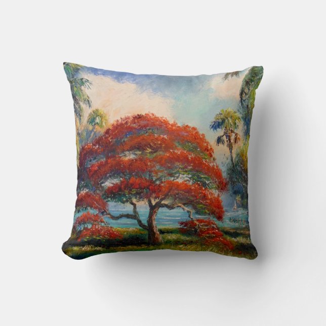 Royal Poinciana Tree by Mazz Throw Pillow (Front)