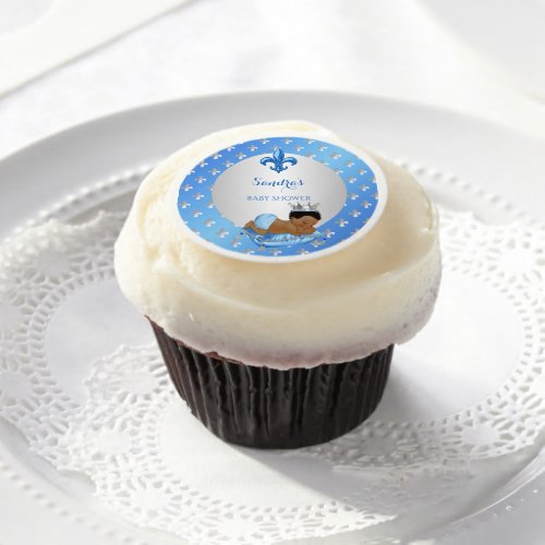 Royal Prince Baby Blue Silver Fleur de Lis Edible Frosting Rounds