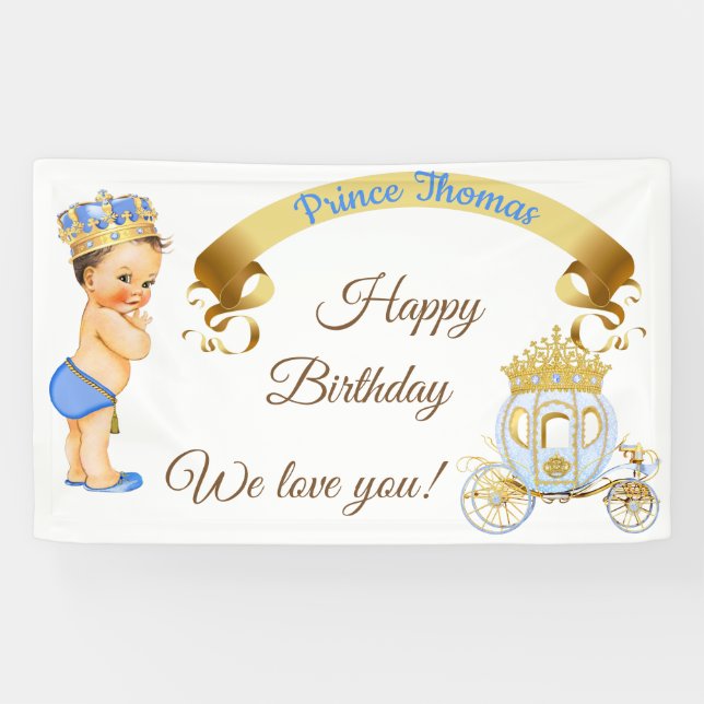 Royal Prince Baby Boy Carriage Blue Gold Banner (Horizontal)