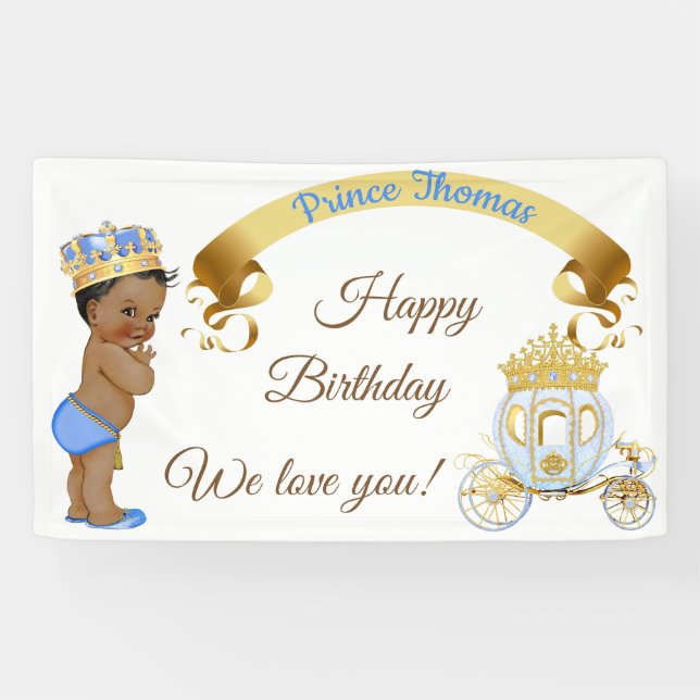 Royal Prince Baby Boy Carriage Blue Gold Banner (Horizontal)