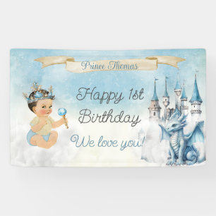 Royal Prince Baby Boy Castle Dragon Blue Gold Banner