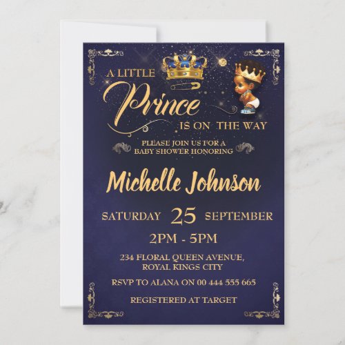 Royal Prince Baby Shower African American Boy Invitation