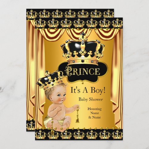 Royal Prince Baby Shower Black Gold Blonde Invitation