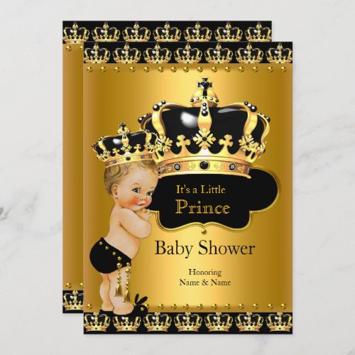 Royal Prince Baby Shower Black Gold Blonde Invitation