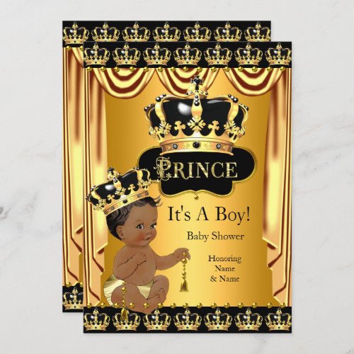 Royal Prince Baby Shower Black Gold Ethnic Boy Invitation
