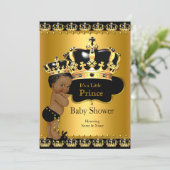 Royal Prince Baby Shower Black Gold Ethnic Invitation (Standing Front)
