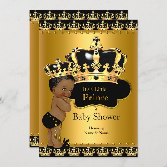 Royal Prince Baby Shower Black Gold Ethnic Invitation (Front/Back)