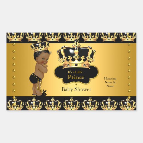 Royal Prince Baby Shower Black Gold Ethnic Stick 2 Rectangular Sticker