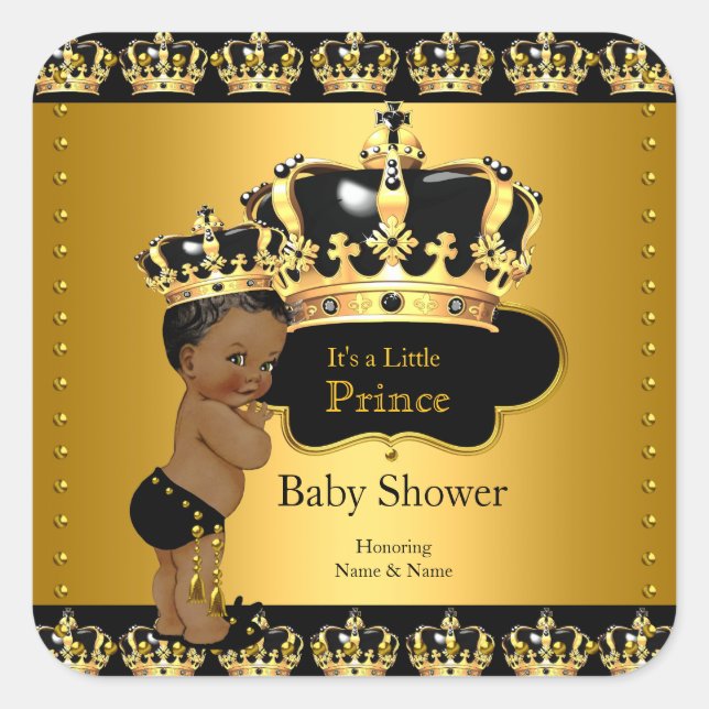 Royal Prince Baby Shower Black Gold Ethnic Sticker (Front)