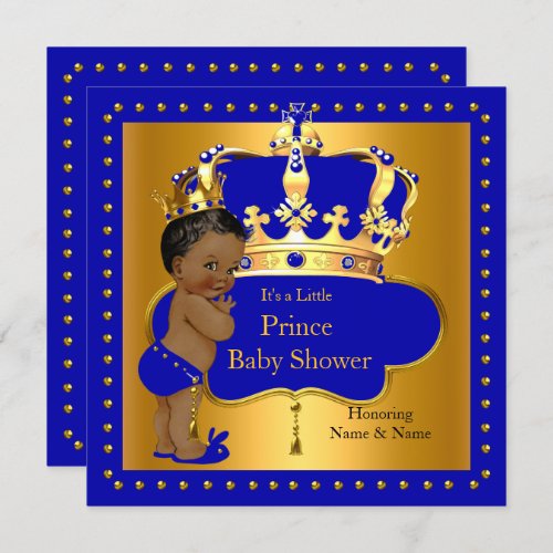 Royal Prince Baby Shower Blue Boy Crown Ethnic Invitation