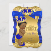 Royal Prince Baby Shower Blue Gold Bow Ethnic Invitation (Front)