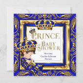 Royal Prince Baby Shower Blue Gold Crown Brunette  Invitation (Front)