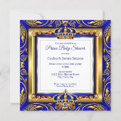 Royal Prince Baby Shower Blue Gold Crown Brunette  Invitation (Back)