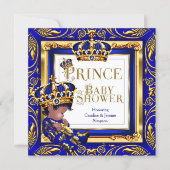 Royal Prince Baby Shower Blue Gold Crown Ethnic Invitation | Zazzle