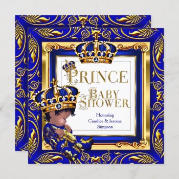 Royal Prince Baby Shower Blue Gold Crown Ethnic Invitation by VintageBabyShop at Zazzle