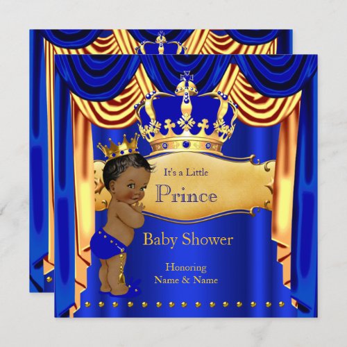 Royal Prince Baby Shower Blue Gold Crown Ethnic Invitation