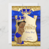 Royal Prince Baby Shower Blue Gold Damask Ethnic Invitation (Front)