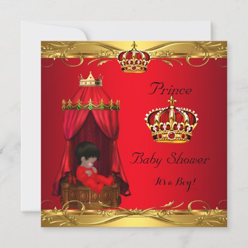 Royal Prince Baby Shower Boy Regal Red Crown Invitation