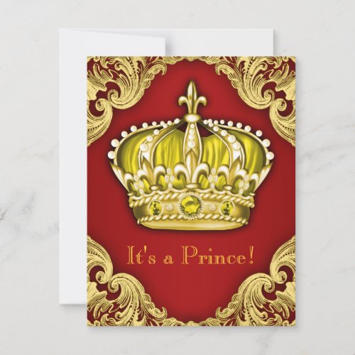 Royal Prince Baby Shower Red and Gold Invitation