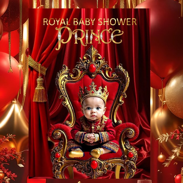 Royal Prince Baby Shower Red Gold Chair Invitation (Creator Uploaded)