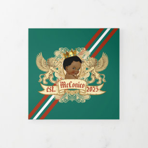 Royal Prince Baby Shower Red Green Gold 3 Photo Tri-Fold Program