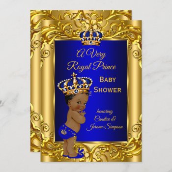 Royal Prince  Baby Shower Royal Blue Gold Ethnic Invitation by VintageBabyShop at Zazzle
