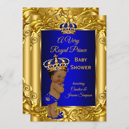 Royal Prince  Baby Shower Royal Blue Gold Ethnic Invitation