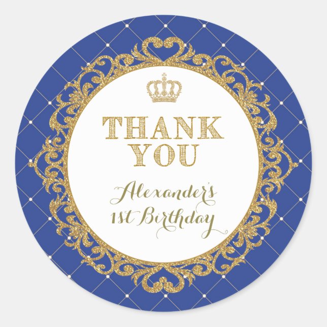 Royal Prince Baby Thank You Sticker Birthday Favor (Front)