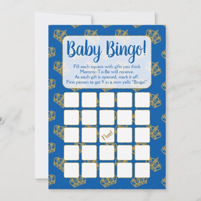 Royal Prince Bingo Baby Shower Game Blue Invitation (Front)