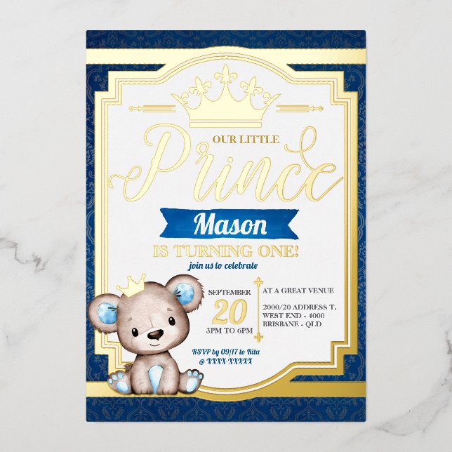 Royal Prince Birthday Foil Invitation (Front)