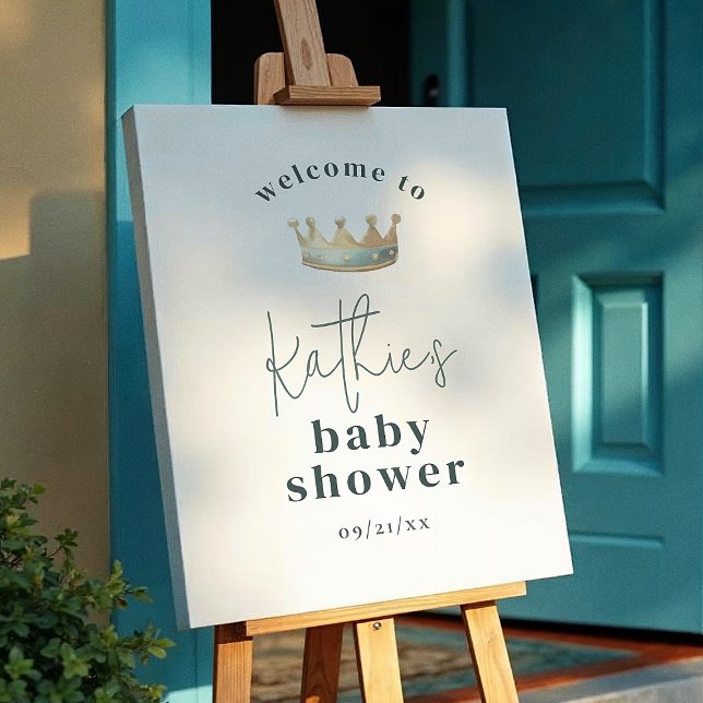 Royal Prince Blue Crown Baby Shower Welcome Sign (Creator Uploaded)
