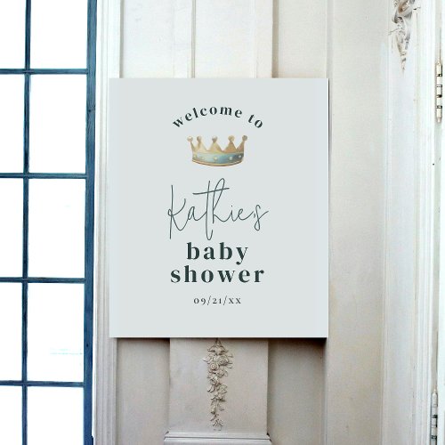 Royal Prince Blue Crown Baby Shower Welcome Sign
