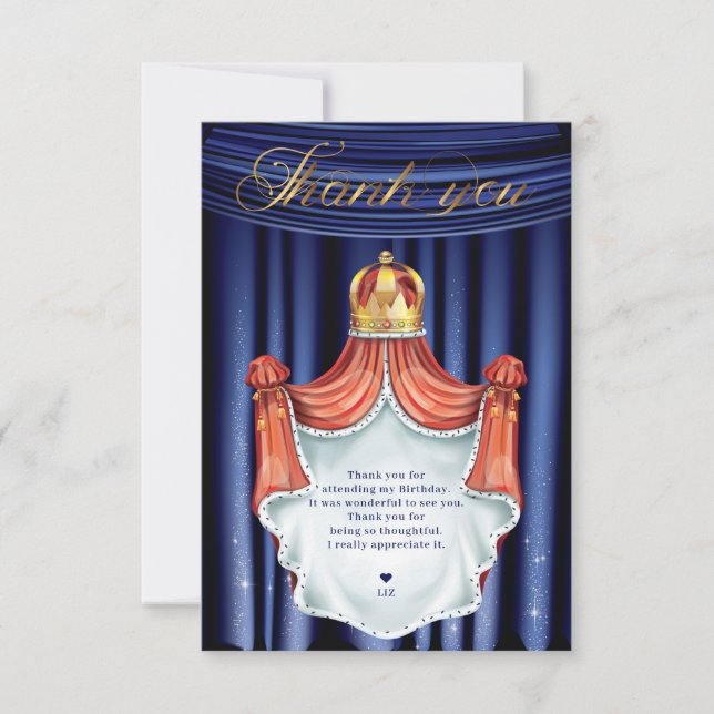 Royal Prince Blue Gold Thank You Card (Front)