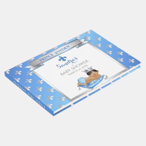 Royal Prince Blue Silver Baby Boy Fleur Pillow Guest Book