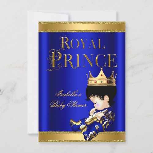 Royal Prince Boy Baby Shower Blue GOLD Invitation