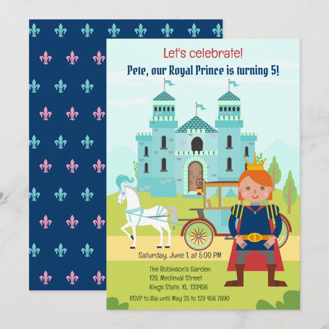 Royal Prince Boy Birthday Party Invitation (Front/Back)