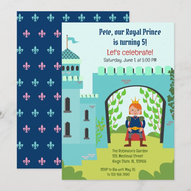 Royal Prince Boy Birthday Party Invitation (Front/Back)