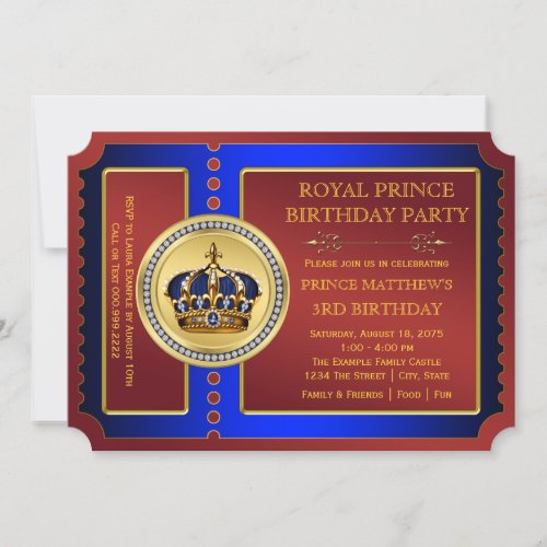 Royal Prince Boys Prince Birthday Party Invitation